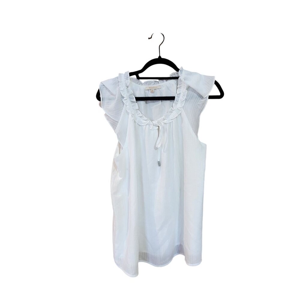 White Sleeveless Ruffle Blouse By Skies Are Blue M Cotton Womens Top